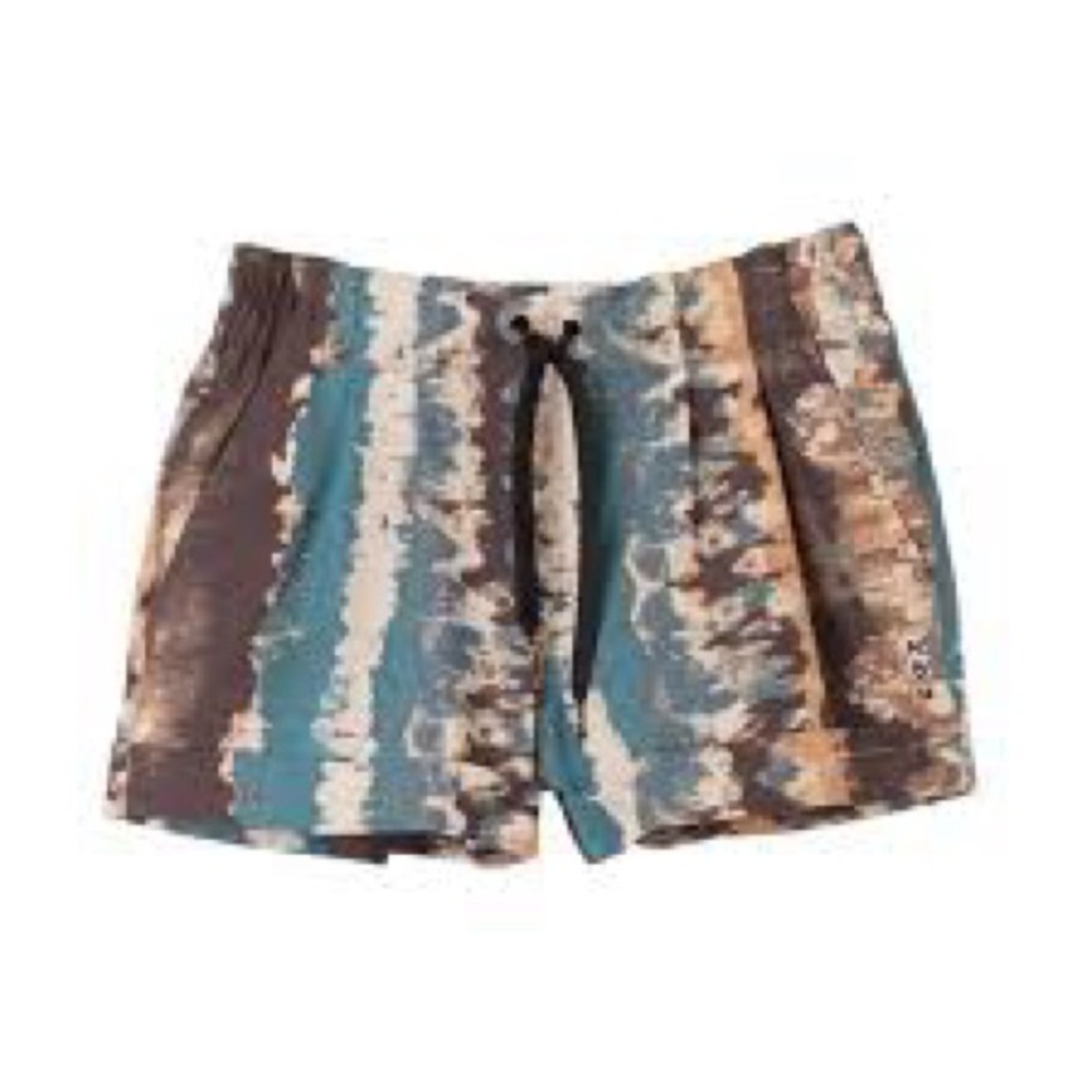 Kavu Women's Striped Athletic Shorts in Teal, Brown, Cream